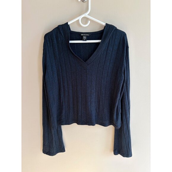 Athleta Harmony Pose Hooded Ribbed Sweater Midnight Navy Women’s Small - Picture 2 of 12